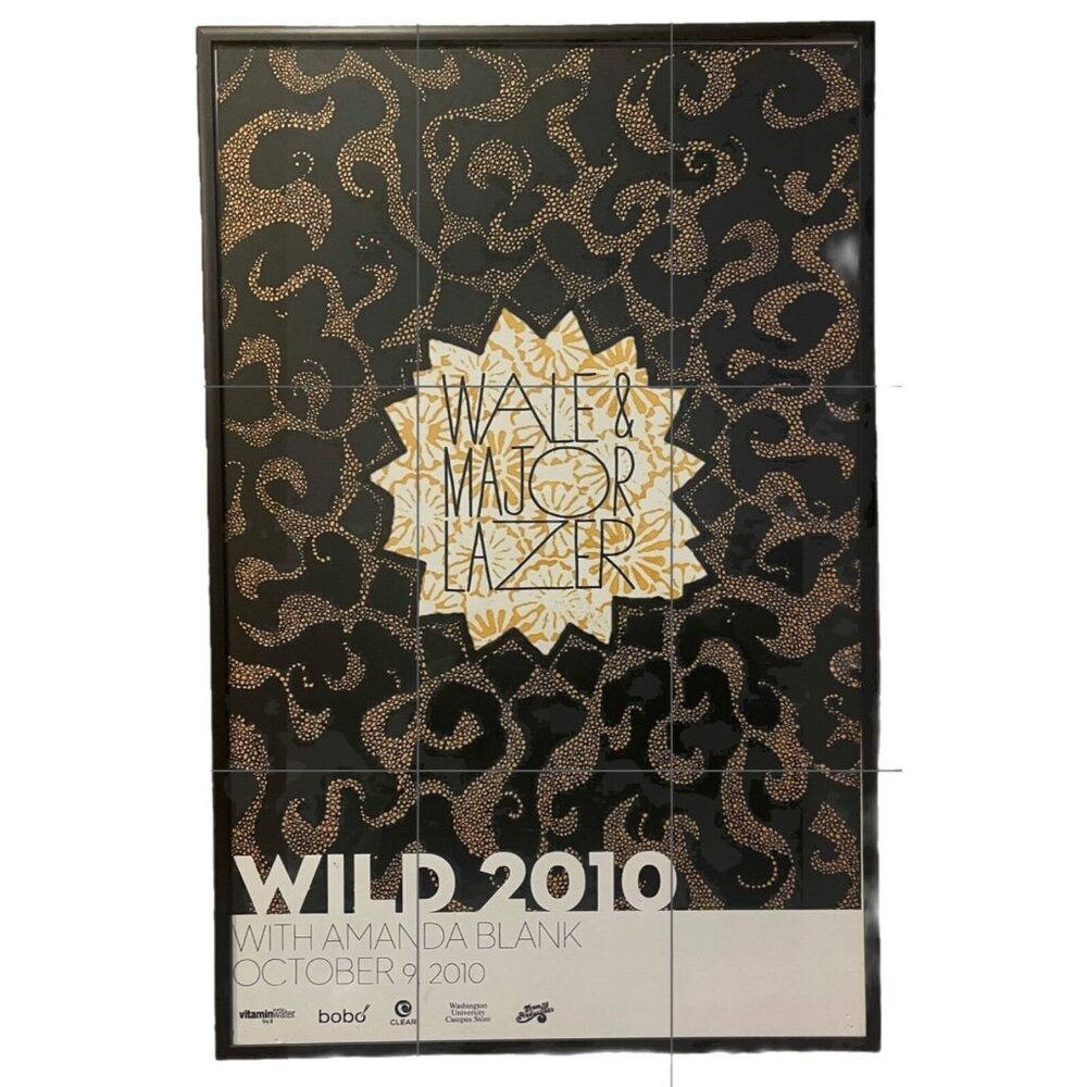 Vintage WILD 2010 Wale & Major Lazer Concert Poster Washington University Campus
